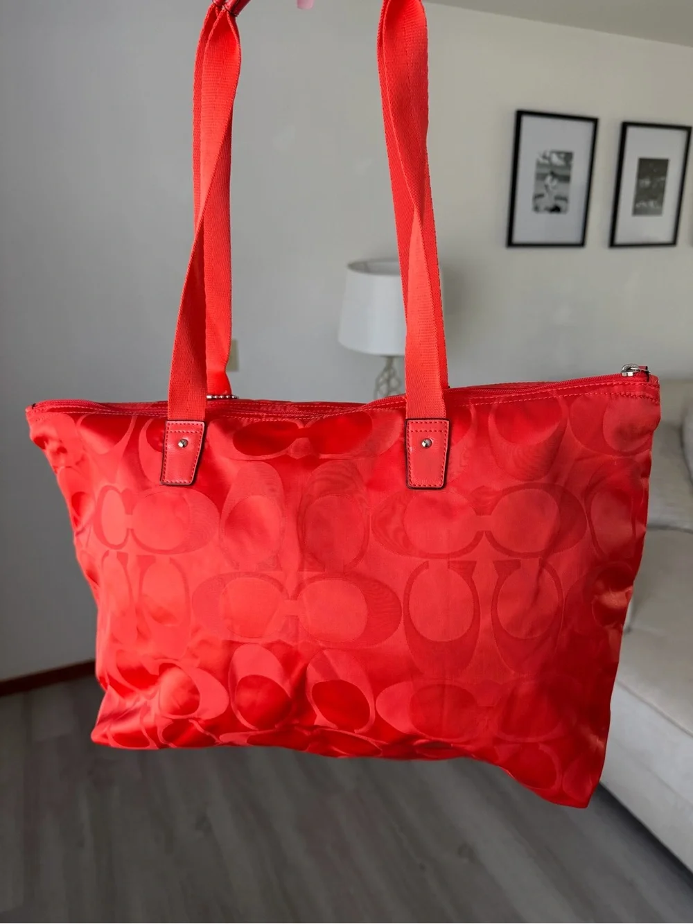 Coach Weekender Red Orange Tote Bag with Zip Pouch
